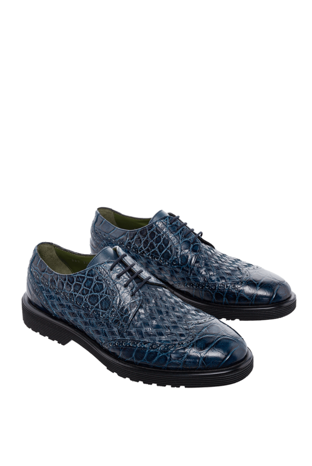 Tardini туфли дерби броги wingtip ярко-синие из кожи аллигатора мужские 152658 - фото 3