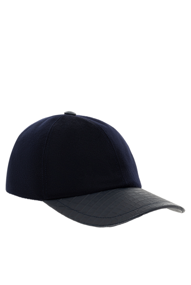 Cesare di Napoli cashmere cap with alligator leather visor blue for men 152737 - photo 3