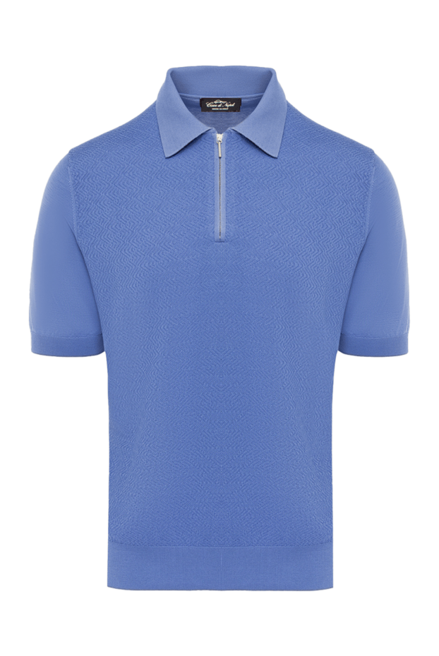 Cesare di Napoli silk polo shirt light blue slim fit with textured monochrome pattern men's 152747 - photo 1