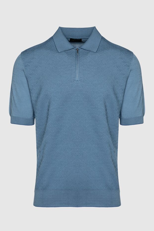 Cesare di Napoli silk polo shirt green with textured monochrome pattern men's 152750 - photo 1