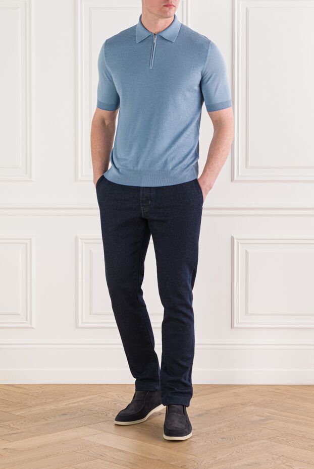 Cesare di Napoli silk polo shirt green with textured monochrome pattern men's 152750 - photo 2