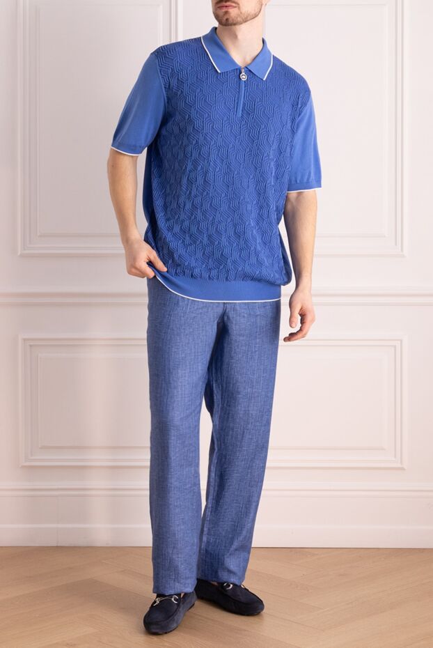 Zilli men's blue linen trousers with decorative pocket trim
 152761 - photo 2