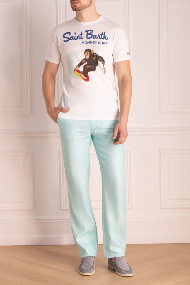 Zilli men's linen trousers in turquoise with elastic waistband
 152773 - photo 2