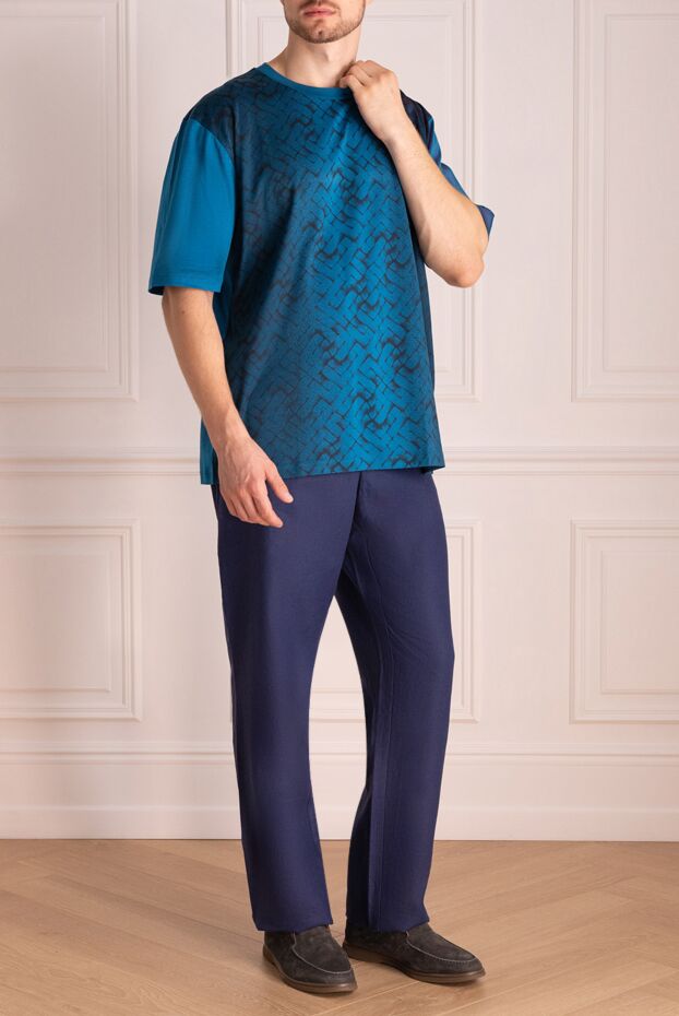 Zilli men's cotton trousers in deep blue, straight cut
 152795 - photo 2
