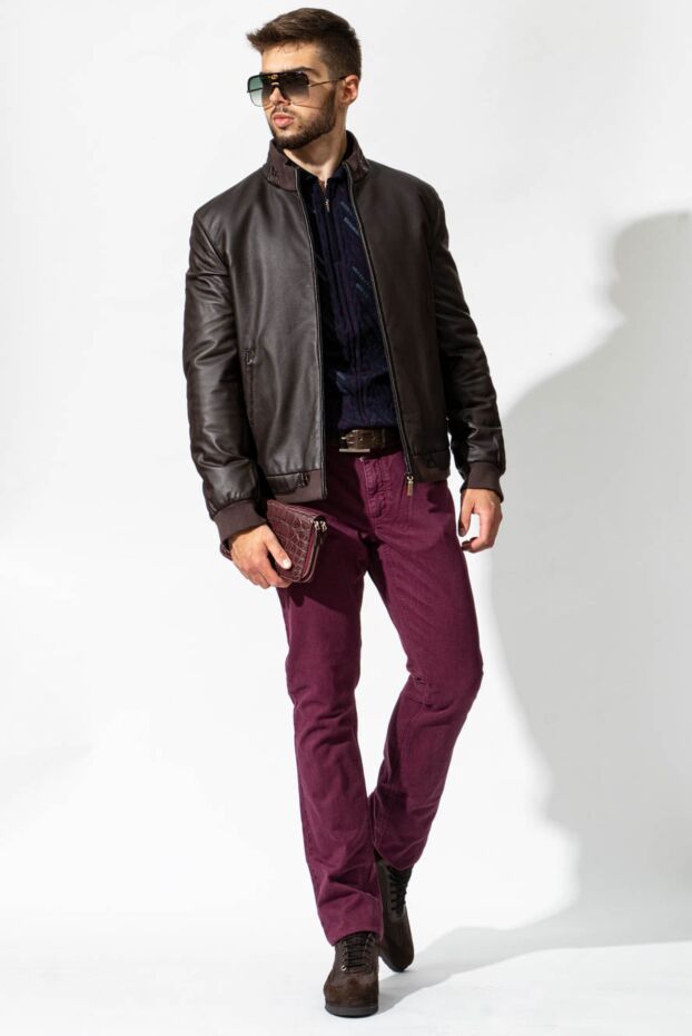 Zilli men's jeans cashmere and cotton burgundy with embroidery
 152807 - photo 2
