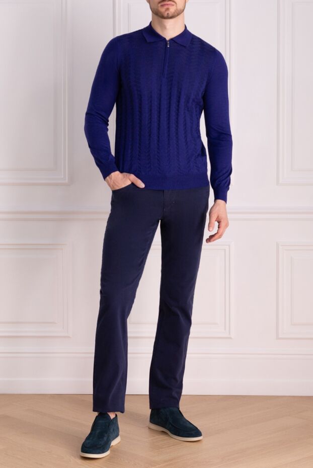 Zilli men's long sleeve blue polo shirt with textured pattern 152946 - photo 2