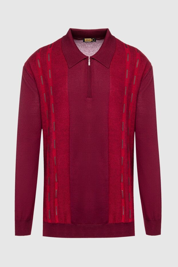 Zilli men's long sleeve red polo shirt with zipper and contrasting inserts 152969 - photo 1