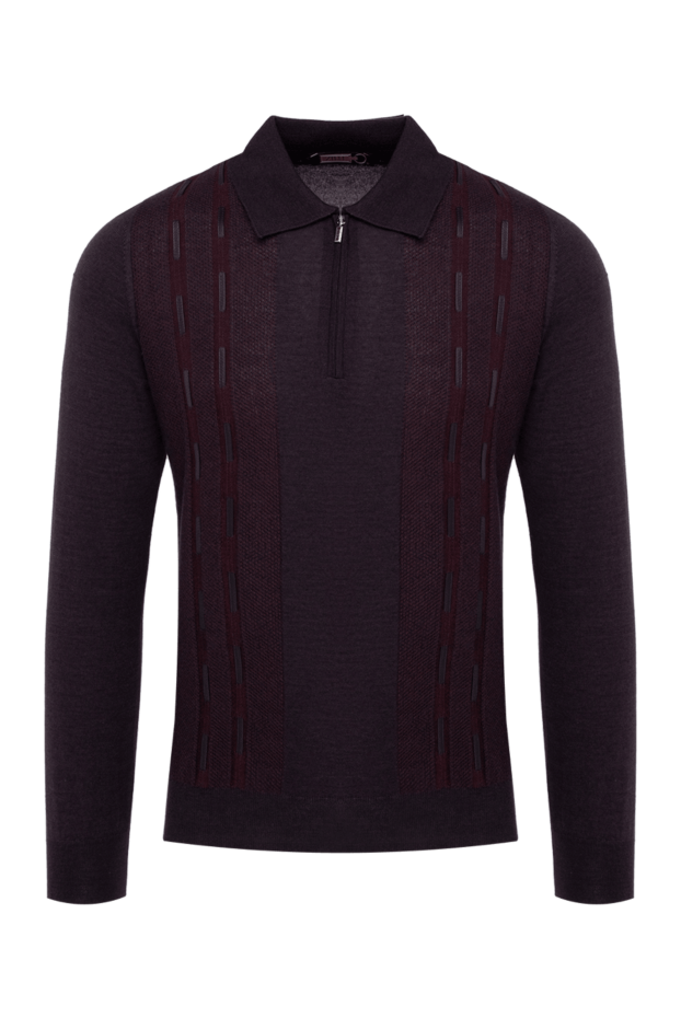 Zilli men's long sleeve burgundy polo shirt with zipper and contrasting inserts 152977 - photo 1