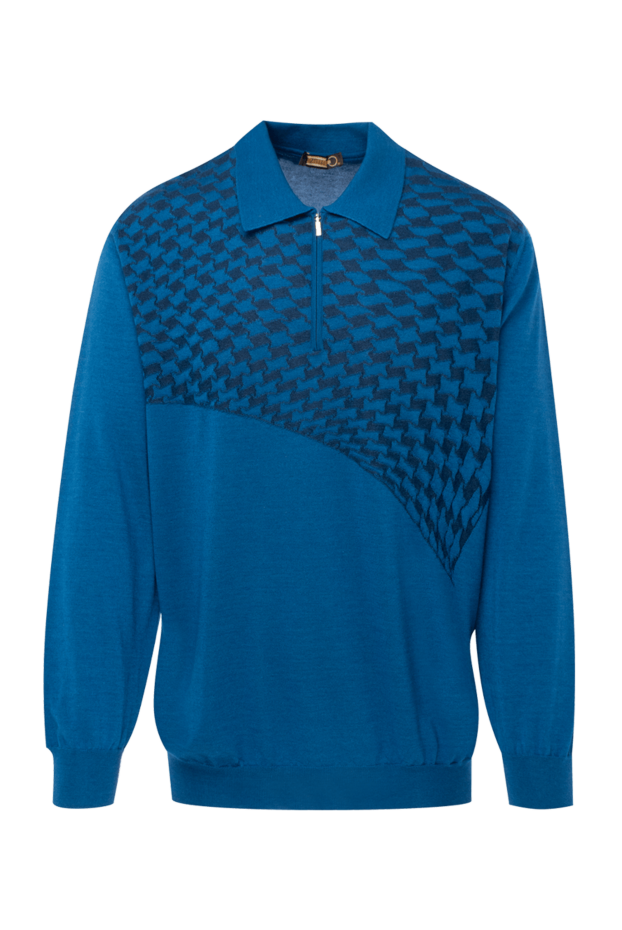 Zilli men's long sleeve blue polo shirt with geometric contrasting jacquard pattern 153017 - photo 1