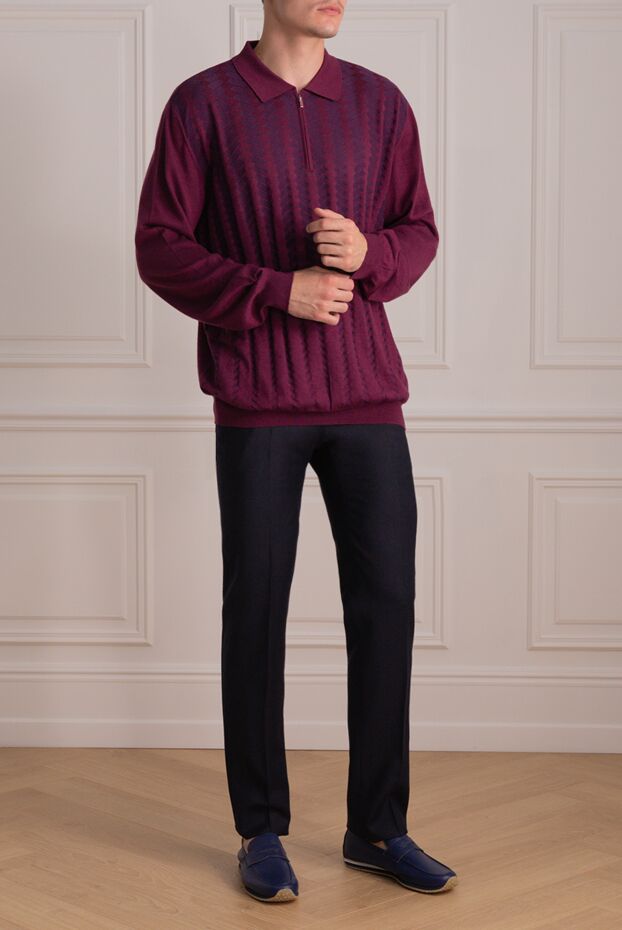 Zilli men's long sleeve burgundy polo shirt with contrasting pattern 153022 - photo 2