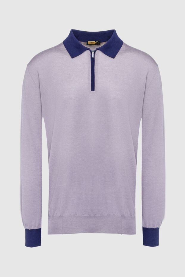 Zilli men's long sleeve purple polo shirt with zipper and contrasting inserts 153023 - photo 1