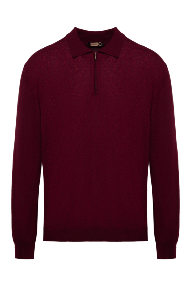 Zilli men's long sleeve burgundy polo shirt with monochrome relief pattern 153059 - photo 1