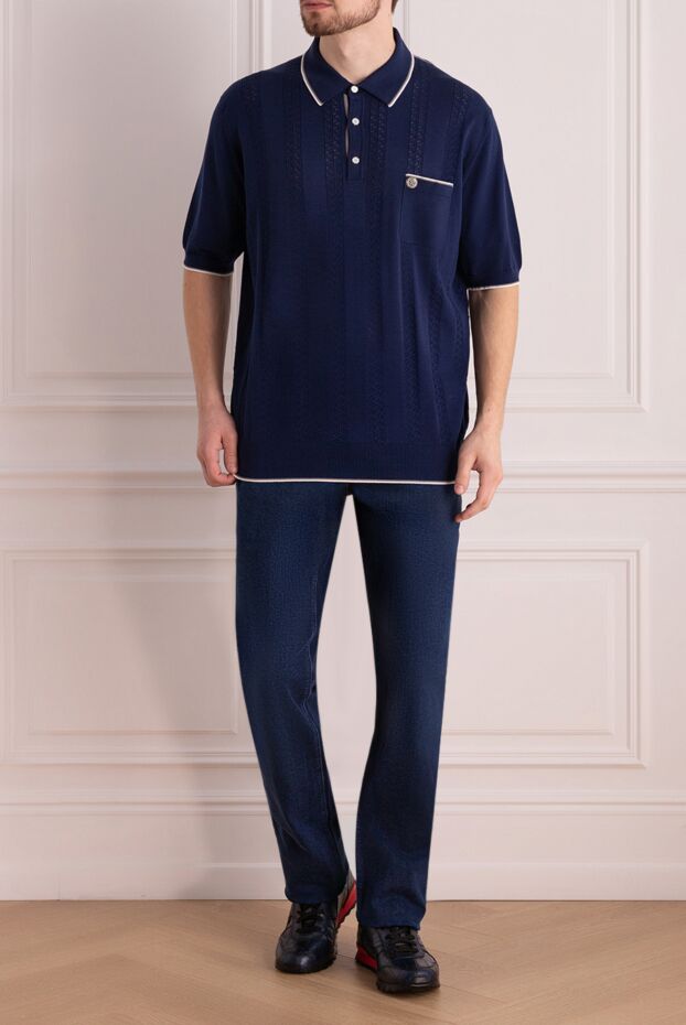 Stefano Ricci ашық текстурасы және қарама-қарсы жағасы бар қою көк түсті поло жейде. 153168 - фото 2