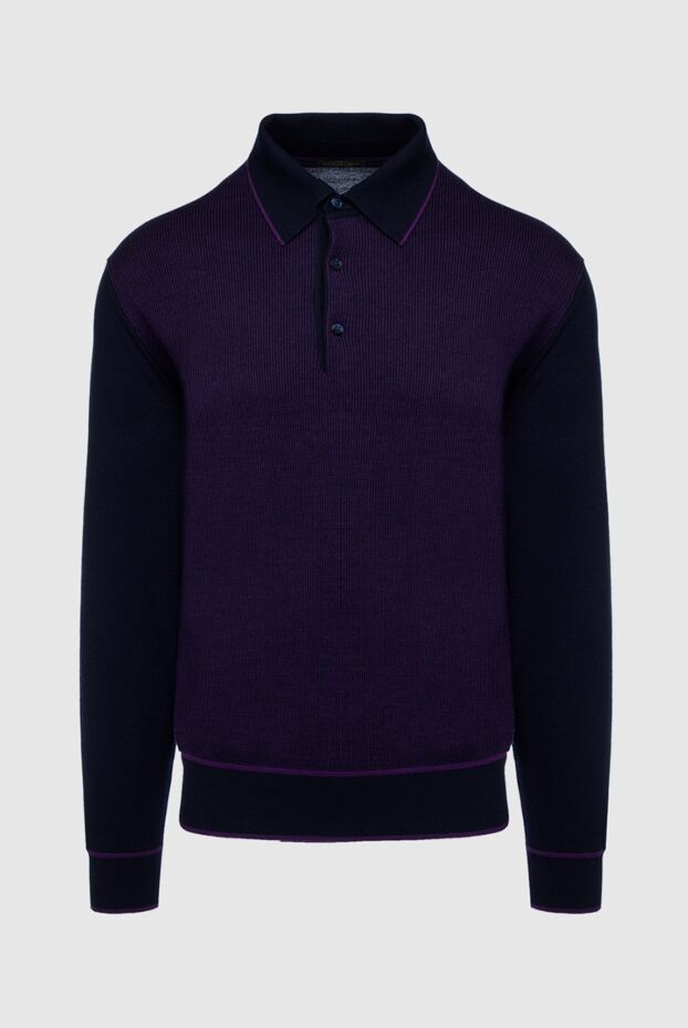 Cesare di Napoli men's long sleeve dark blue polo shirt with contrast inserts 153378 - photo 1