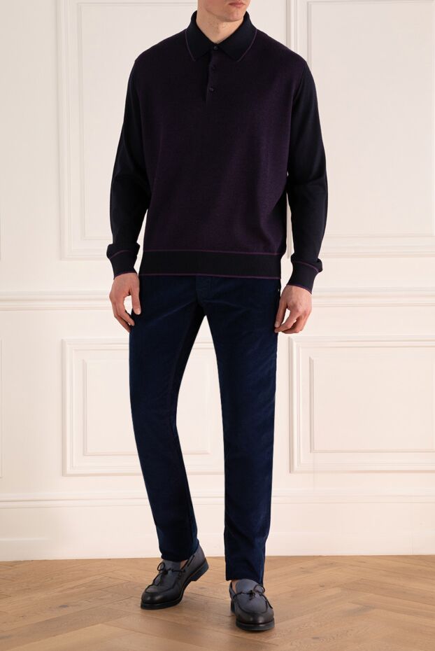 Cesare di Napoli men's long sleeve dark blue polo shirt with contrast inserts 153378 - photo 2