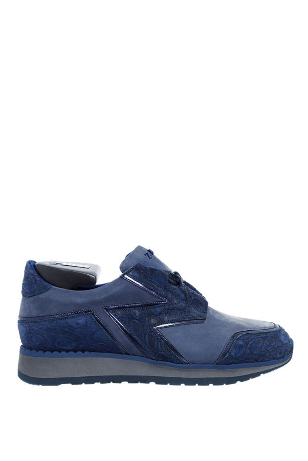 Zilli blue suede and crocodile leather sneakers for men 153455 - photo 1