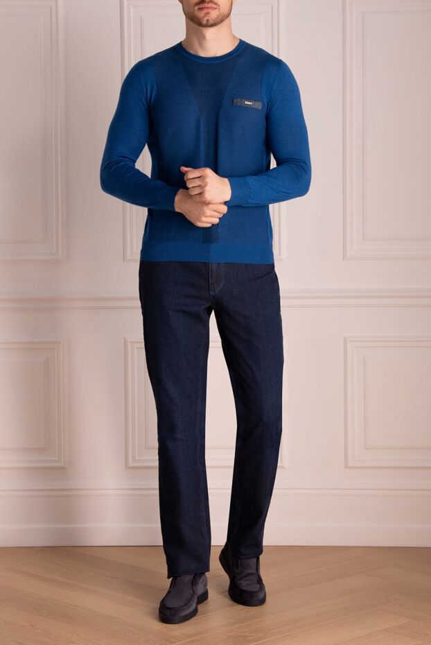 Zilli blue jumper with leather brand emblem patch for men 153511 - photo 2