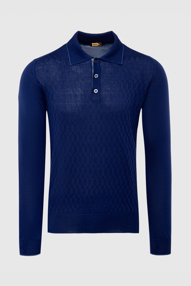 Zilli men's long sleeve dark blue silk polo shirt with textured pattern 153535 - photo 1
