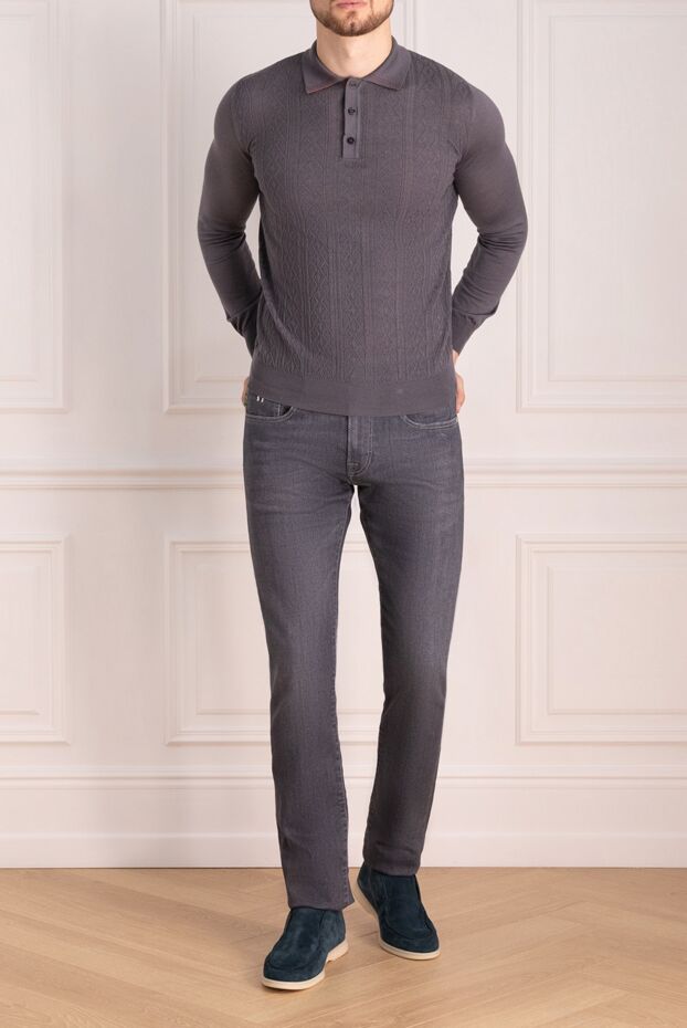 Zilli men's long sleeve grey polo shirt with textured pattern 153539 - photo 2