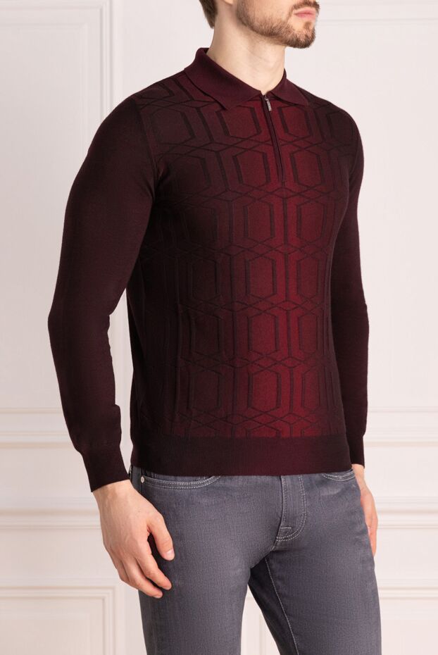 Zilli men's long sleeve gradient burgundy polo shirt with pattern 153541 - photo 3