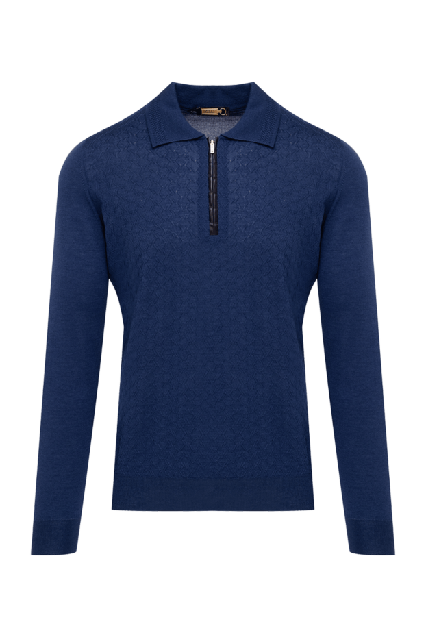 Zilli men's long sleeve blue polo shirt with textured pattern and contrasting placket 153544 - photo 1