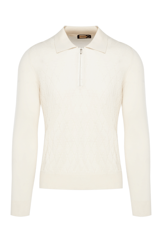 Zilli men's long sleeve white polo shirt with textured pattern and contrasting placket 153549 - photo 1