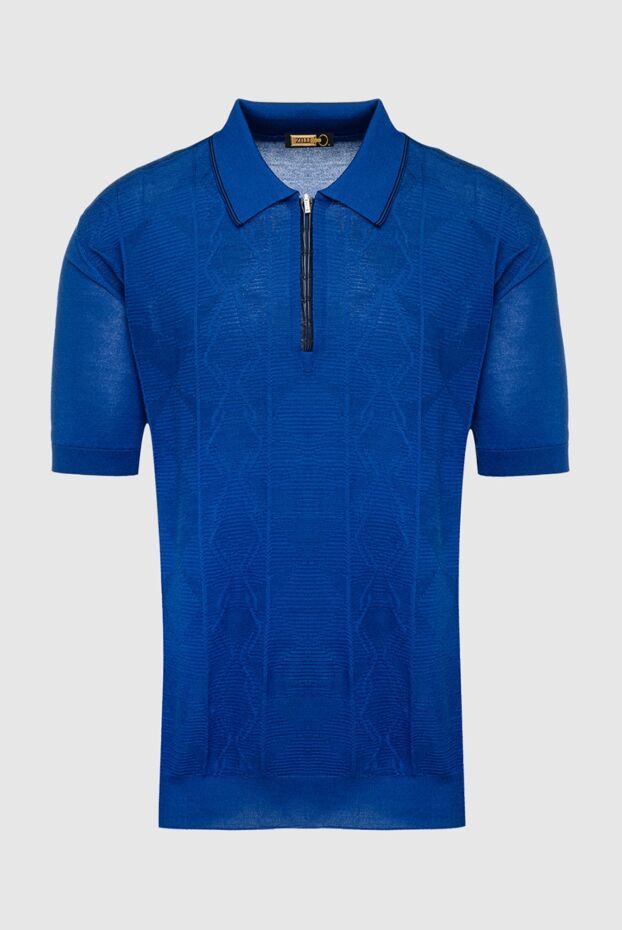 Zilli blue silk textured polo shirt with contrast zipper for men 153553 - photo 1