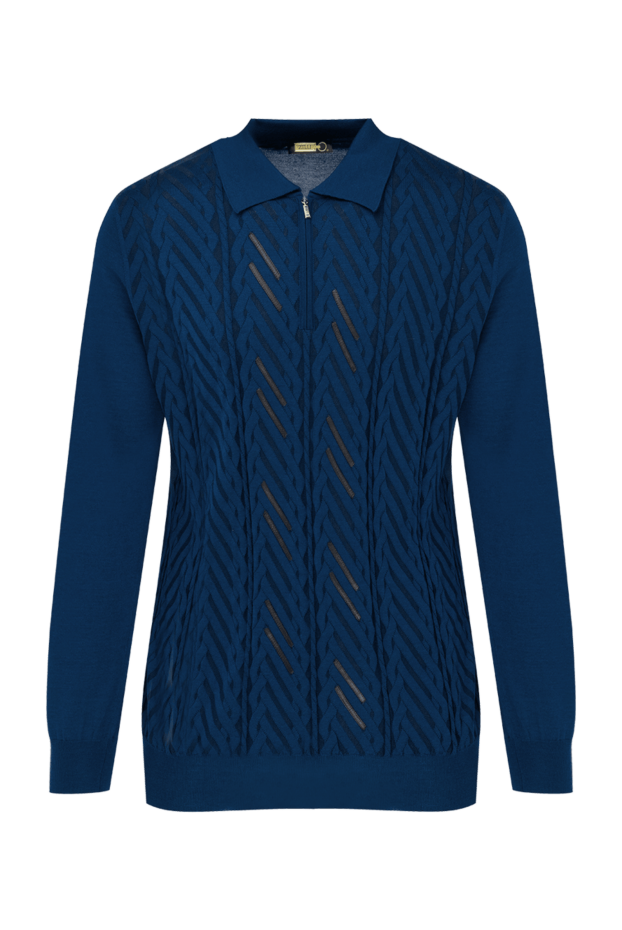Zilli men's long sleeve blue polo shirt with geometric textured pattern 153570 - photo 1