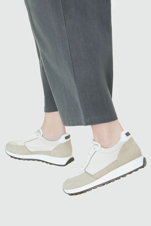 Peserico women's suede sneakers in beige with shiny inserts. 153622 - photo 2