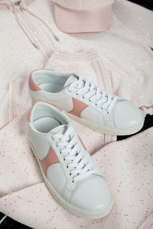 Celine women's leather sneakers with pink inserts in white 153751 - photo 2