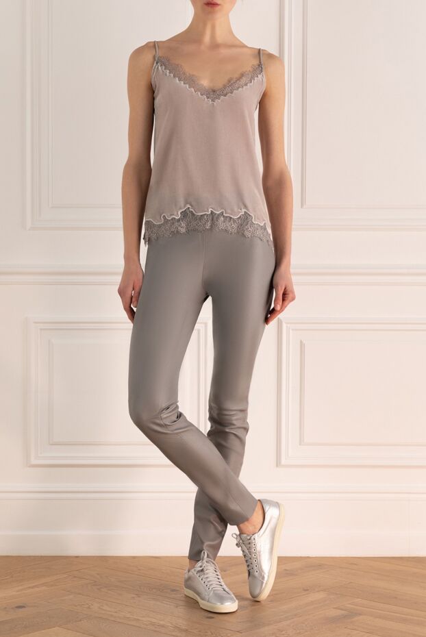 Max&Moi women's leather leggings in gray, tight-fitting 153958 - photo 2