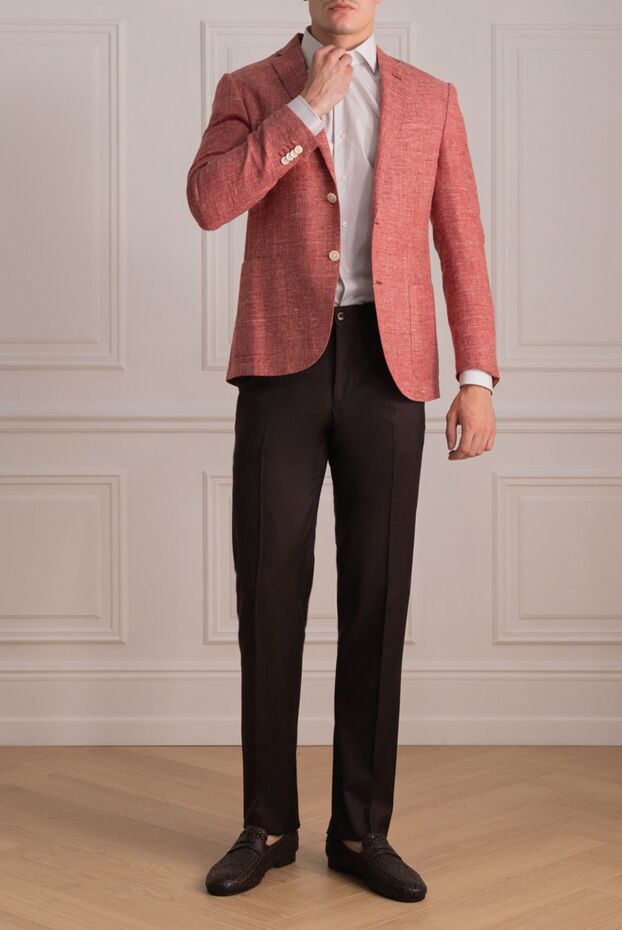 Zilli men's brown trousers with decorative zippers and leather trim on pockets
 154056 - photo 2