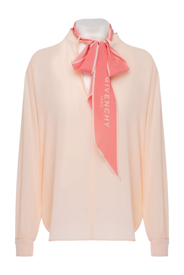 Givenchy қызғылт жібек әйелдер блузасы контрастты байламмен комир тұсында 154191 - фото 1
