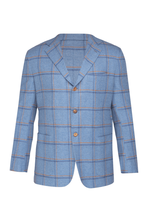 Kiton men's blue cashmere jacket with a large check pattern 154259 - photo 1