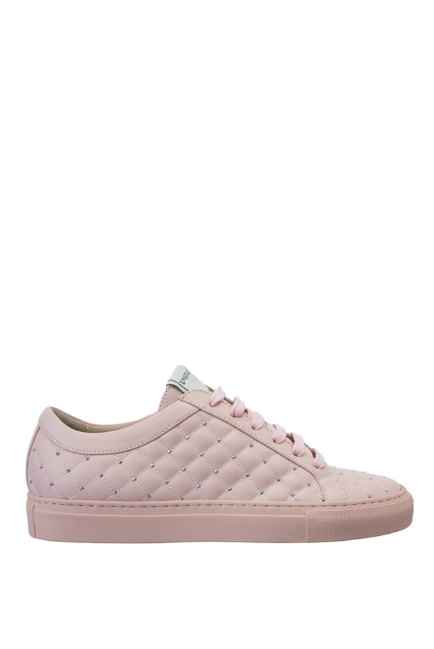 Women's leather quilted sneakers in pink - photo 1