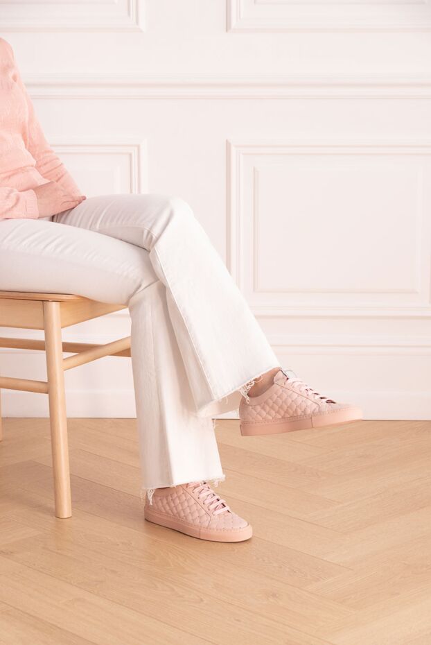 Le Silla women's leather quilted sneakers in pink 154290 - photo 3