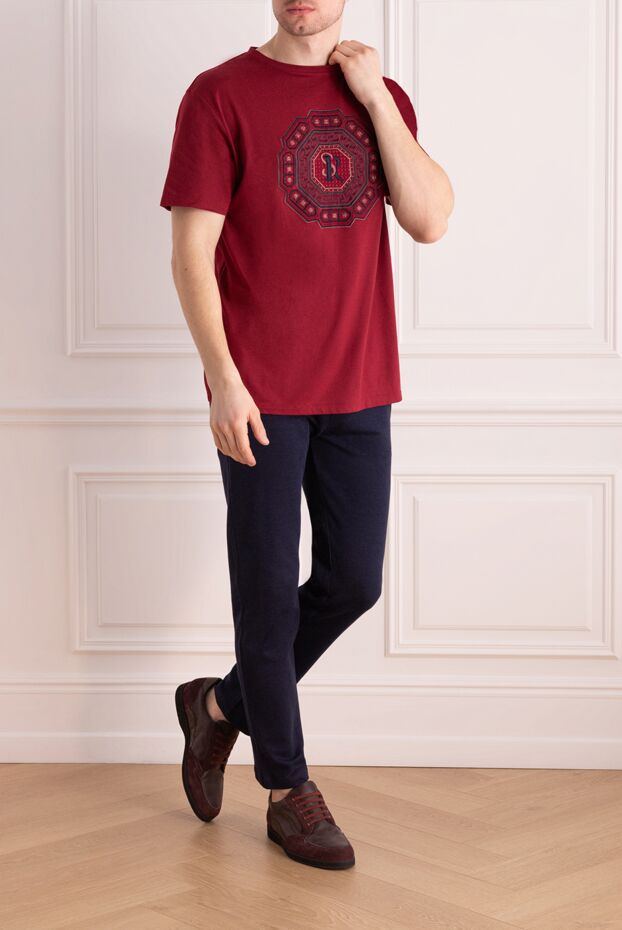 Stefano Ricci red cotton and modal t-shirt with decorative pattern and monogram 154398 - photo 2