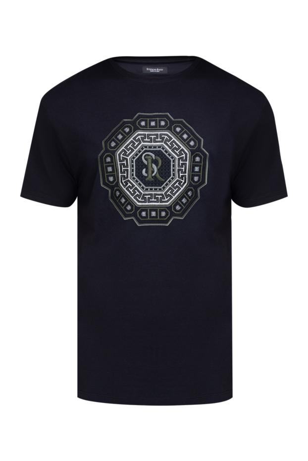 Stefano Ricci dark blue silk t-shirt with ornamental monogram embroidery 154399 - photo 1