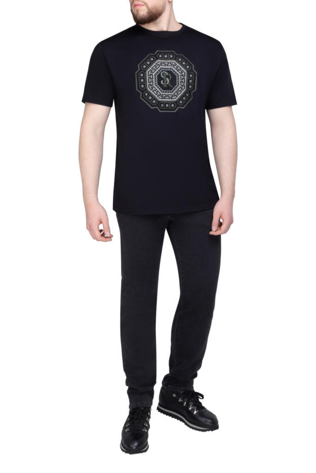 Stefano Ricci dark blue silk t-shirt with ornamental monogram embroidery 154399 - photo 2