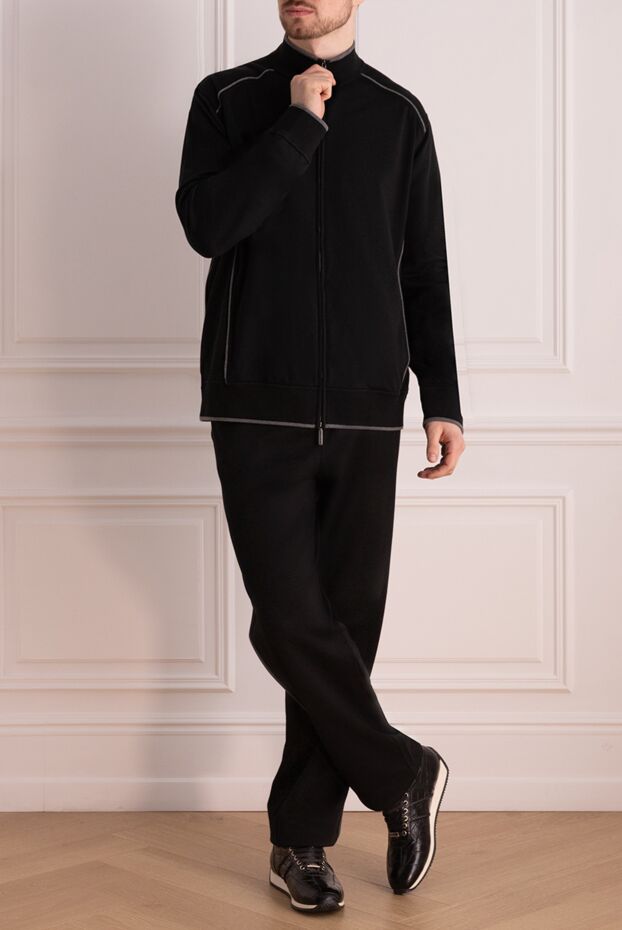 Dark blue cotton tracksuit with large embroidery on the back
- photo 2