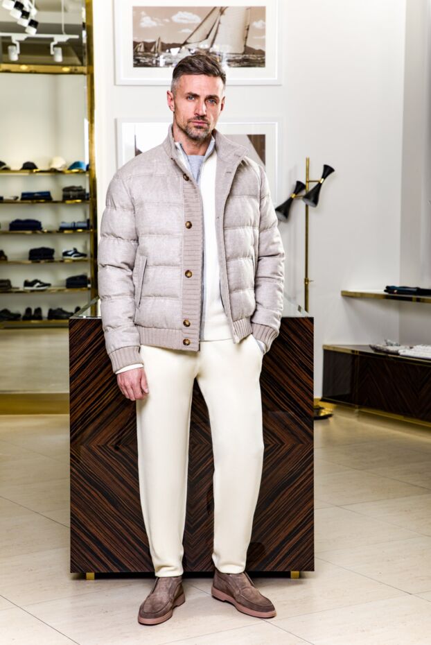 Kiton жібек пен кашемирден тігілген, ақ түсті ерлерге арналған мамық күрте 154426 - фото 2