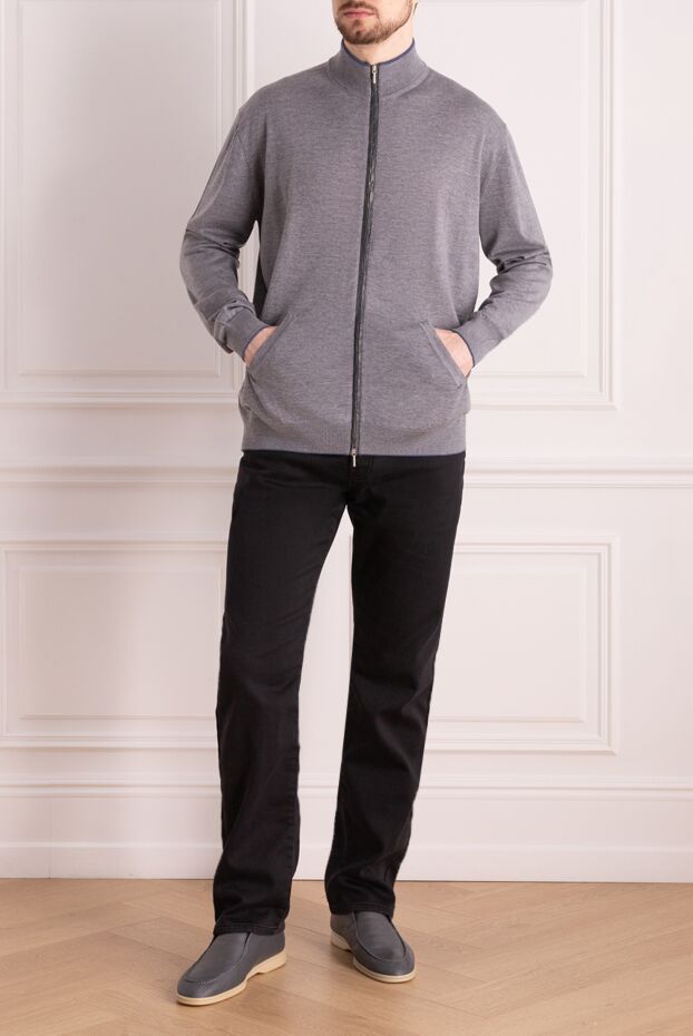 Cesare di Napoli grey wool cardigan with stand-up collar and clasp

 154506 - photo 2