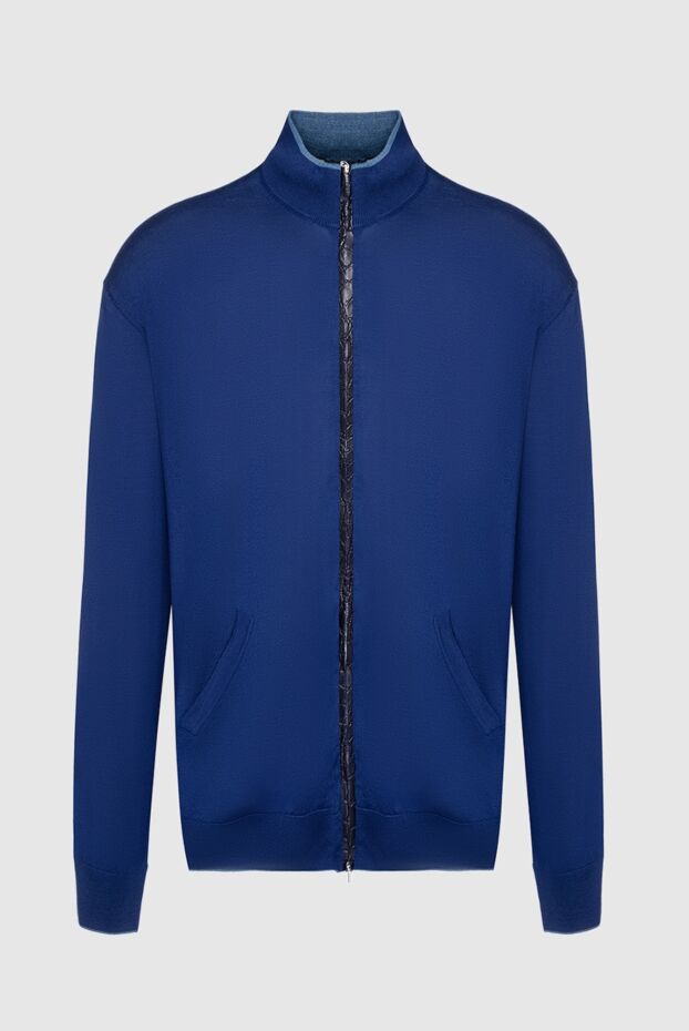 Cesare di Napoli men’s blue wool cardigan with a textured zipper 154509 - photo 1