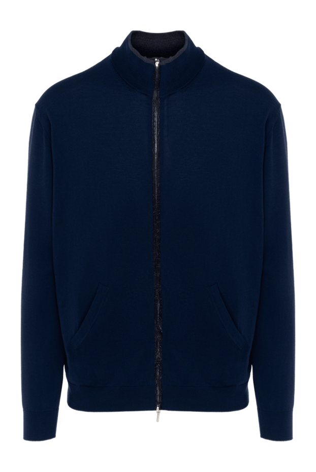 Cesare di Napoli men’s dark blue wool cardigan with a textured zipper 154511 - photo 1