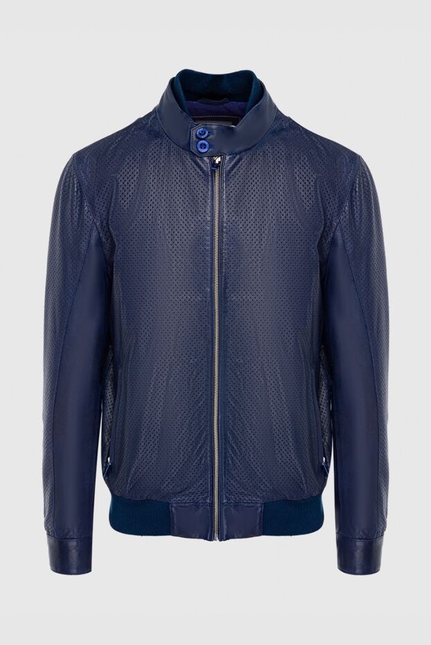 Torras men’s blue perforated leather jacket with buttoned collar 154539 - photo 1