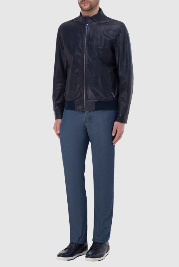 Torras men’s blue perforated leather jacket with buttoned collar 154539 - photo 2
