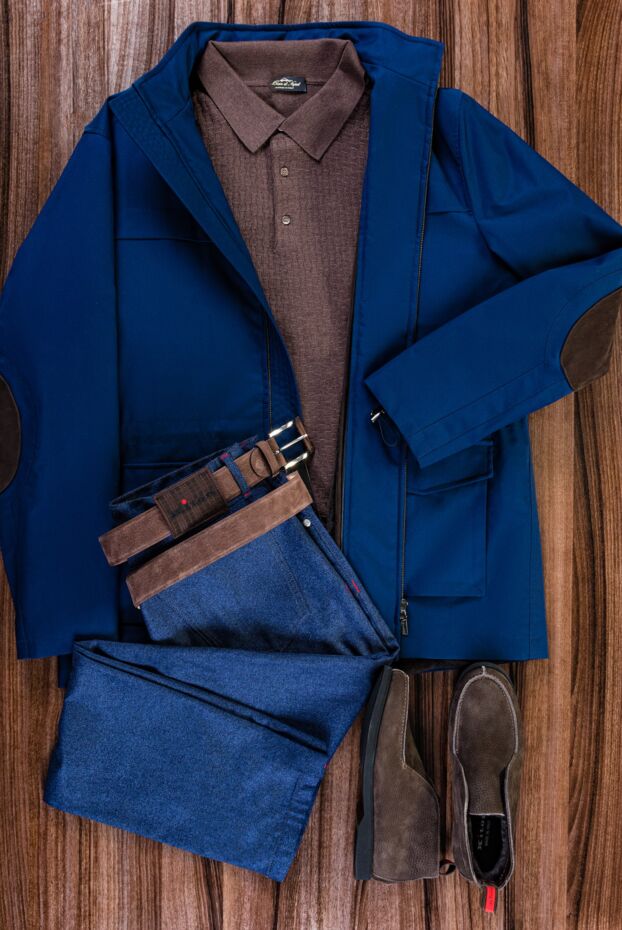 Kiton ерлерге арналған көк жібек күртеше, астары түкті және барқыт жағасы
 154646 - фото 2