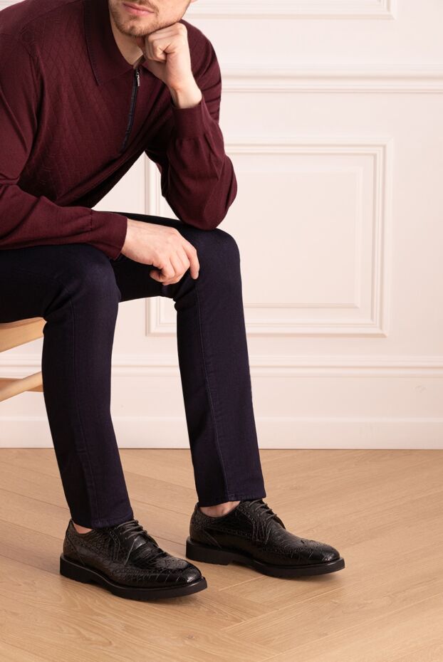 Tardini туфли дерби броги wingtip черные глянцевые из кожи аллигатора мужские 154699 - фото 3