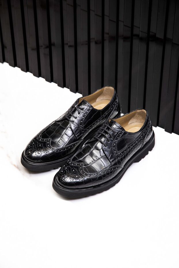 Tardini туфли дерби броги wingtip черные глянцевые из кожи аллигатора мужские 154699 - фото 2