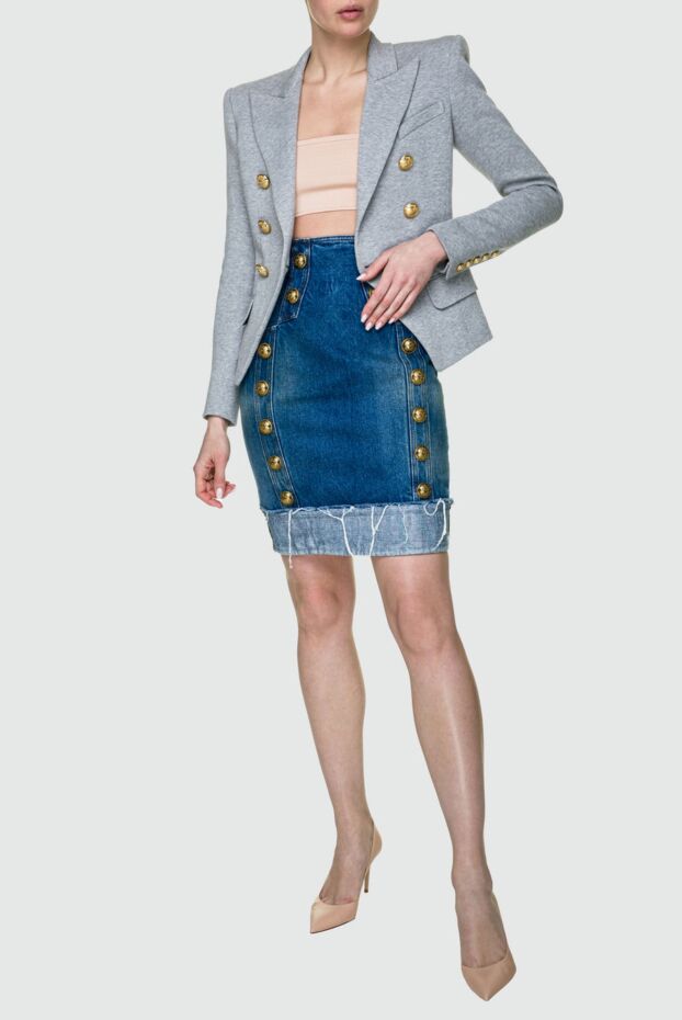 Balmain приталенная джинсовая юбка с необработанным подолом и акцентной отделкой
 154784 - фото 3